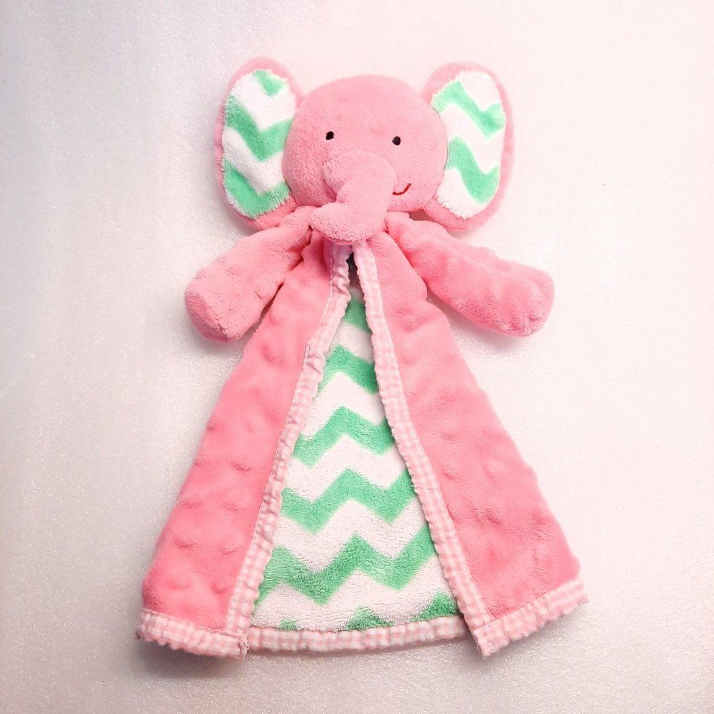 Nursery Rhyme Elephant Lovey Security Blanket Pink‎ Green Chevron Minky Dot baby